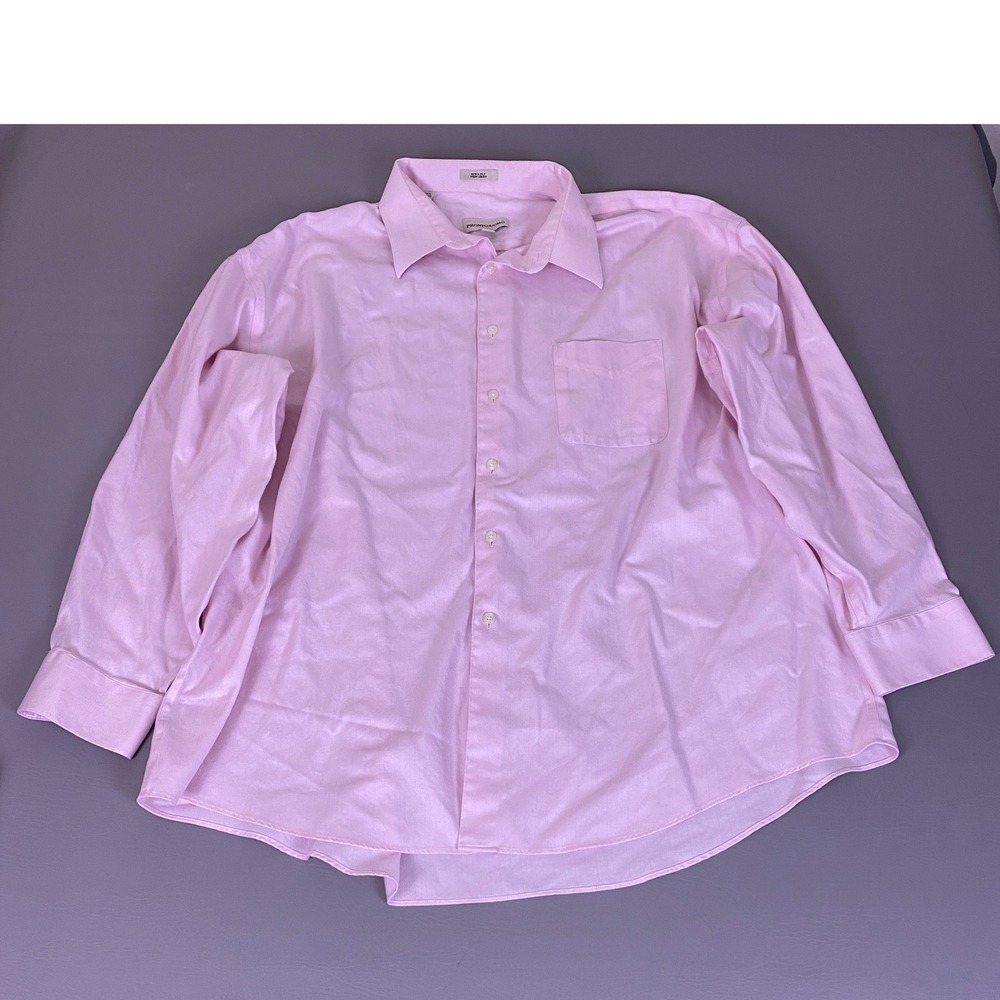 Pronto Uomo 2-Ply Non-Iron Dress Shirt Men's 19 34/35 Pink Herringbone Cotton